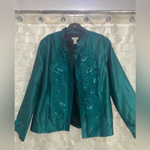 Chicos Twirling Applique Tiena Jacket in Deep Emerald Size 2